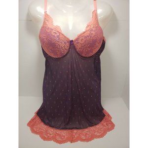Tracy Sheer 2XL Babydoll Pushup Nightie Pink/Purple Lace Adjustable C758